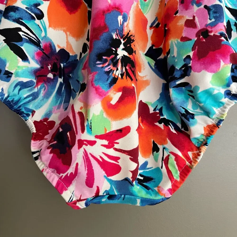 Swim Solutions Twist Bodice Allover‎ Slimming One-Piece Swimsuit Size 12 Floral - Picture 14 of 16